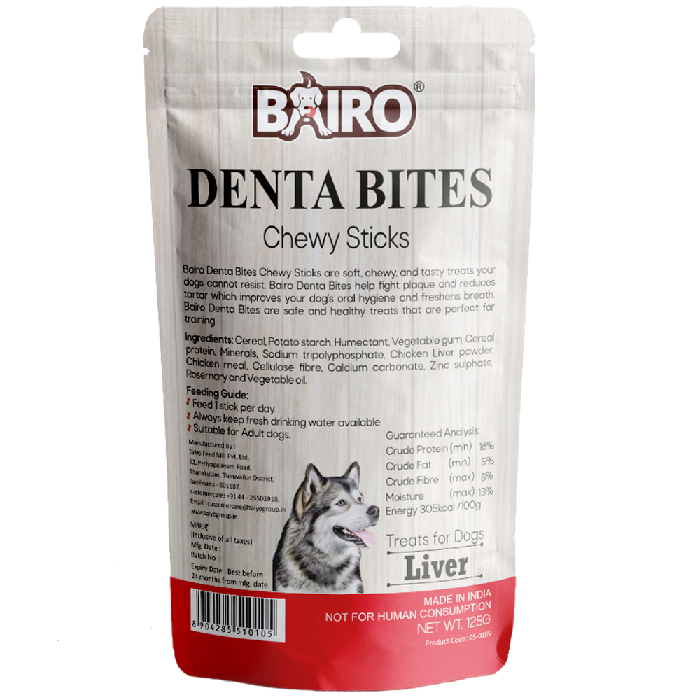 Bairo Denta Bites Liver Chewy Sticks Back